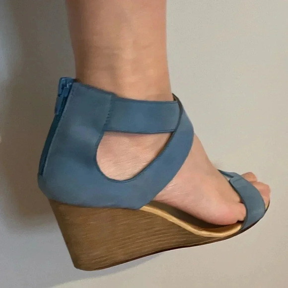 MM6 Maison Martin Margiela Light Blue Leather Wedge Sandals Size 38 Woman’s 8. - Picture 15 of 16